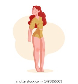 Body positive concept. Plus size Young Woman in home suit. Happy Сurve girl in lingerie. Isolated Vector cartoon character Illustration