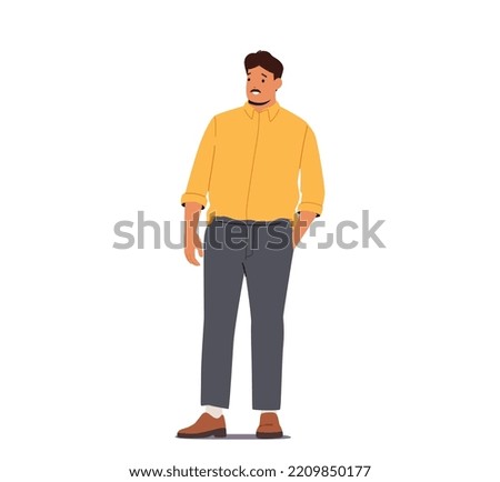 Body Positive Concept. Trendy Plus Size Man Stand with Hand in Pocket, Male Character Love And Accept his Body, Fashion for Curvy People Isolated On White Background. Cartoon Vector Illustration