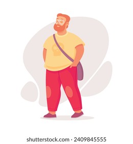 Body Positive Happy Bearded Man Character with Cheerful Smile Vector Illustration