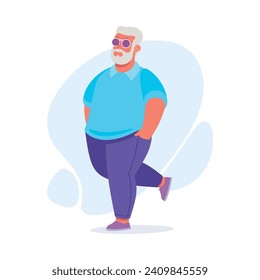 Personaje de hombre con barba feliz y positivo en cuerpo con una alegre ilustración del vector sonrisa