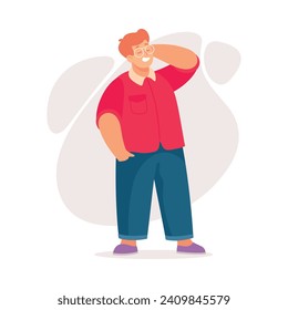 Body Positive Happy Man Character with Cheerful Smile Standing Vector Illustration