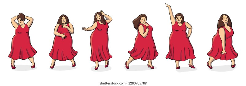 Body positive. Happy plus size girls are dancing.