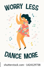 Body positive. Happy plus size girl and active lifestyle. Vector illustration.