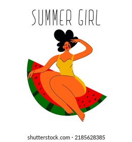 Body positive. Happy plus size summer girl