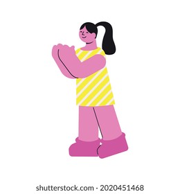 Icono corporal positivo con ilustración vectorial de carácter femenino alegre y plana