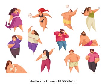 Body positive icon set with woman and man enjoy life and do their own thing vector illustration