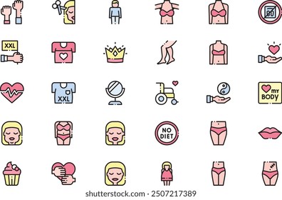 Body positive icons collection is a vector illustration with editable stroke.