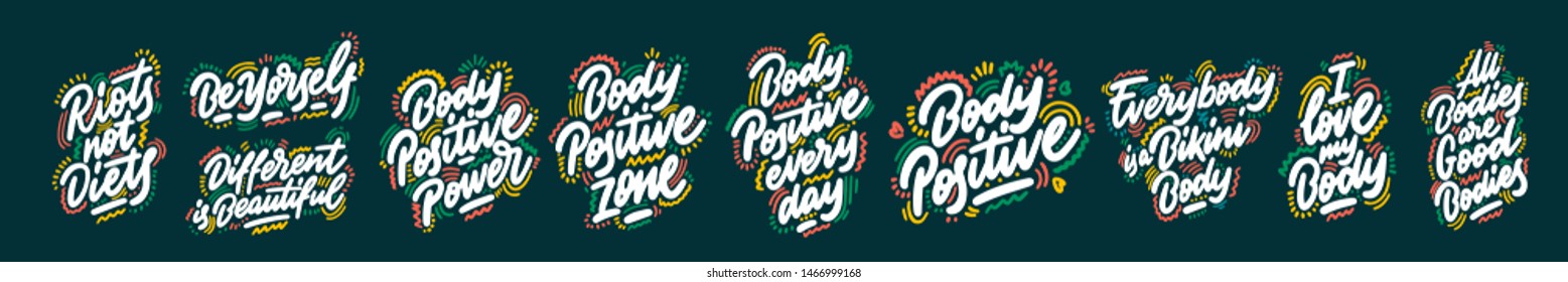 Body positive lettering set. Vector illustration.