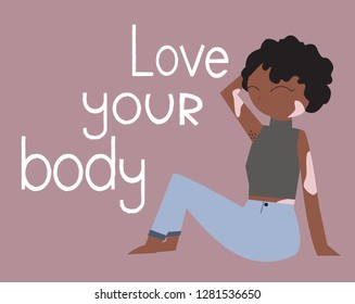 Body Positive. Love Your Body. Woman with Vitiligo Flat Illustration. 