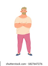 Body positive male consept. Smilling plus size, chubby man. Body positive slogan.Hand draw vector illustration in trendy style.Vector icon