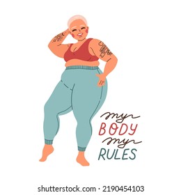 Body positive my body my rules quote flat vector