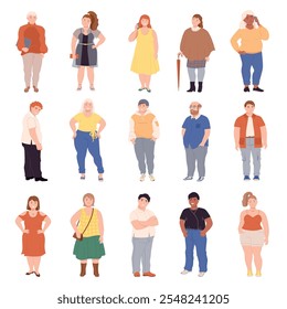 Body Positive People Character Standing Pose Big Vector Set