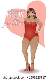 Body positive plus size attractive  girl, vector illustration