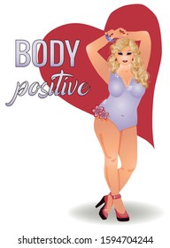 Body positive plus size beautiful girl, vector illustration