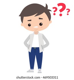 body positive (plus size) man is trying to understand what's going on / editable vector illustration