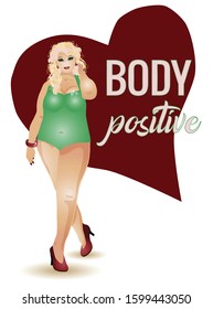 Body positive plus size pretty woman, vector illustration