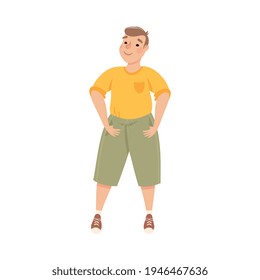 Hombre sonriente de tamaño superior o positivo en la ilustración de un vector de presión permanente