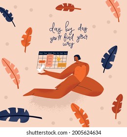 Body positive poster. Love yourself prints with happy woman with self esteem, heart and motivation quote slogan. Your body your rules, plus size or overweight girls.Inscription for t shirt, cards