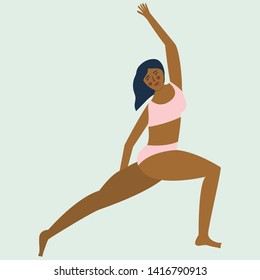Body positive. Pretty plus size woman on turquoise backgroung. Flat vector illustration