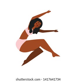 Body positive. Pretty plus size woman isolated on white backgroung. Flat vector illustration.