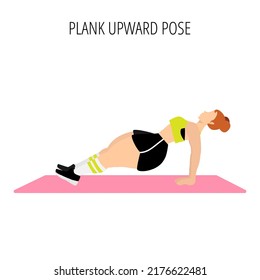 Body positive and self acceptance. Yoga posture or asana. Female cartoon yoga pose. Full body yoga workout vector illustration