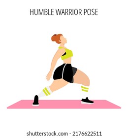 Body positive and self acceptance. Yoga posture or asana. Female cartoon yoga pose. Full body yoga workout vector illustration