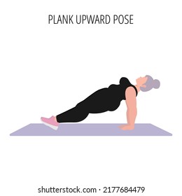 Body positive and self acceptance. Yoga posture or asana. Female cartoon yoga pose. Full body yoga workout vector illustration