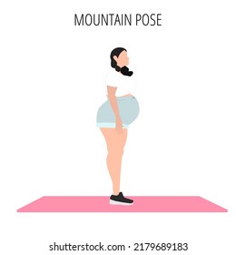 Body positive and self acceptance. Yoga posture or asana. Female cartoon yoga pose. Full body yoga workout vector illustration