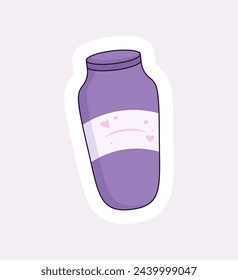 Body positive sticker image. This illustration of a personal care product has a bright design, combining cartoon design elements for a playful touch on a pink background. Vector illustration.