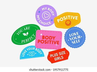 Body Positive stickers collection. Plus size girls. Girl power. My body my choice. The struggle for rights and equality. Love your body. Feminism quotes. Text patch stickers. slogans and phrases