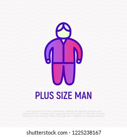Body positive thin line icon: plus size man. Modern vector illustration.