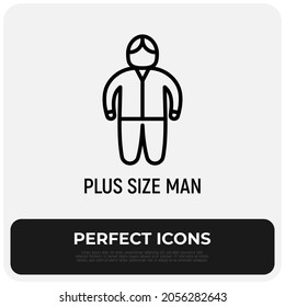 Body positive thin line icon, plus size man. Modern vector illustration.