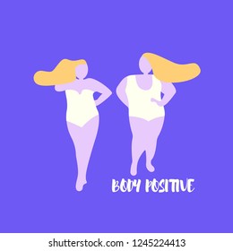 Body positive vector illustration, beautiful girls, love yourself