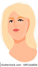 Body positive vector illustration. Beautiful strong young woman with blonde hair. Plus size model. Overweight.  Hand-drawn illustration isolated on white