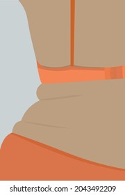Ilustración vectorial positiva del cuerpo. Más mujer de talla. Niña con sobrepeso al estilo de dibujos animados planos. Amo tu ilustración corporal. Cuerpo de mujer curvada 