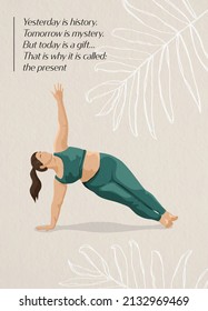 A body positive woman does yoga poster. Yogi girl.