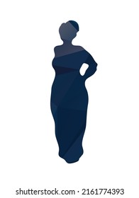 Körperpositive Silhouette plus größeres Modell einzeln auf weißem Hintergrund. Vektorgrafik plus Größen-Modelle für Modebroschüre, Broschüre, Poster.