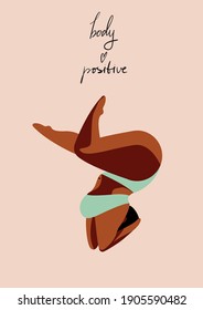 body positive. yoga class full of girl in a green swimsuit. standing in a pose. isolated image.
