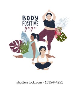 Body positive yoga concept. Vector illustration