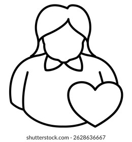 Body Positivity icon represented by fat woman, love Line style.
