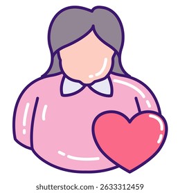 Body Positivity icon represented by fat woman, love Lineal Color style.