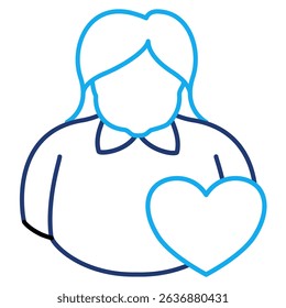 Body Positivity icon represented by fat woman, love Dual Line style.