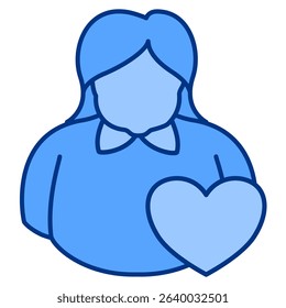 Body Positivity icon represented by fat woman, love Blue style.
