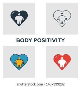 Body Positivity icon set. Four elements in diferent styles from visual device icons collection. Creative body positivity icons filled, outline, colored and flat symbols.