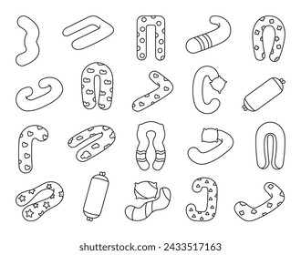 Body pregnancy pillow. Coloring Page. Comfortable orthopedic device for sleeping and relaxing. Hand drawn style. Vector drawing. Collection of design elements.
