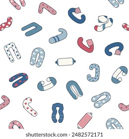 Body pregnancy pillow. Seamless pattern. Comfortable orthopedic device for sleeping and relaxing. Hand drawn style. Vector drawing. Design ornaments.