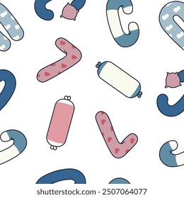 Body pregnancy pillow. Seamless pattern. Comfortable orthopedic device for sleeping and relaxing. Hand drawn style. Vector drawing. Design ornaments.
