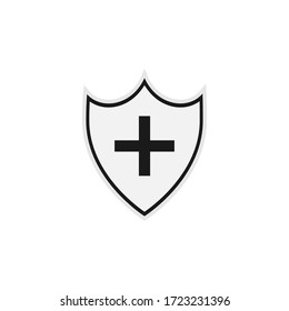 Body protection icon, defense emblem, medicine, symbols White shield with black cross vector illustration, protection icon,
