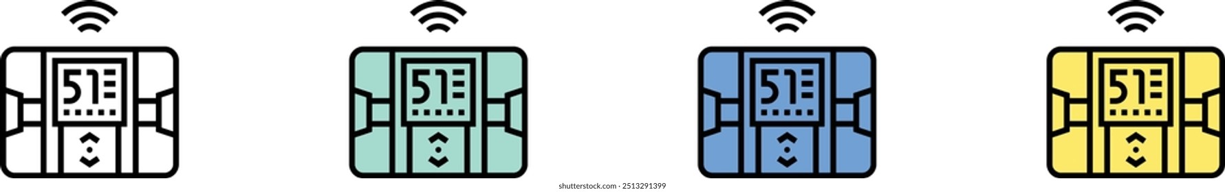 Icono de escala de cuerpo. Esquema, diseño de estilo verde, azul y amarillo aislado sobre fondo blanco