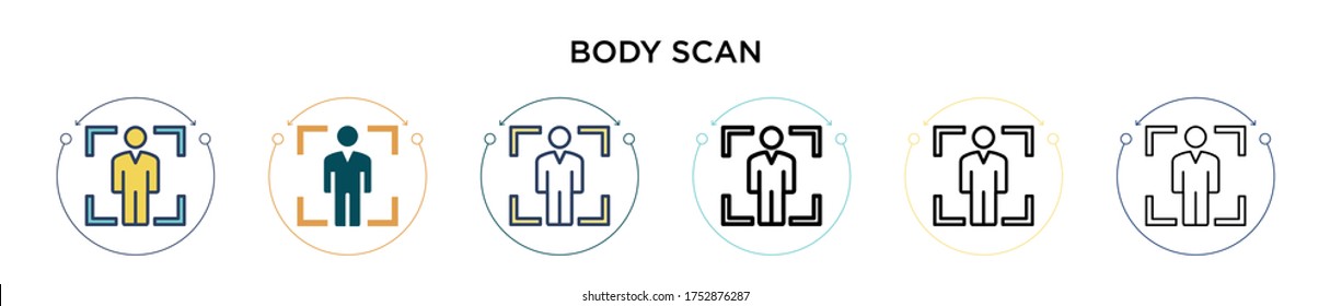 Body scan icon in filled, thin line, outline and stroke style. Vector illustration of two colored and black body scan vector icons designs can be used for mobile, ui, web